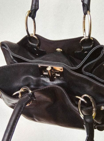 BLACK LEATHER HANDEL BAG