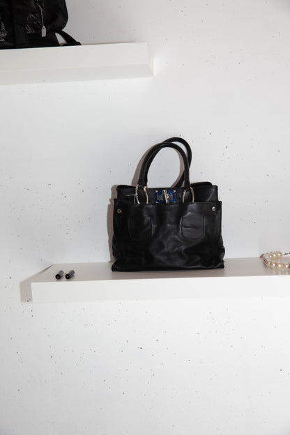 BLACK LEATHER HANDEL BAG