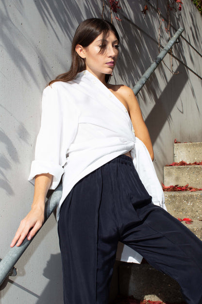 SILK ELASTICATED-WAIST PYJAMA TROUSERS